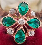 Zonder minimumprijs - Ring - 9 kt. Roségoud, Zilver Smaragd, Sieraden, Tassen en Uiterlijk, Ringen, Nieuw