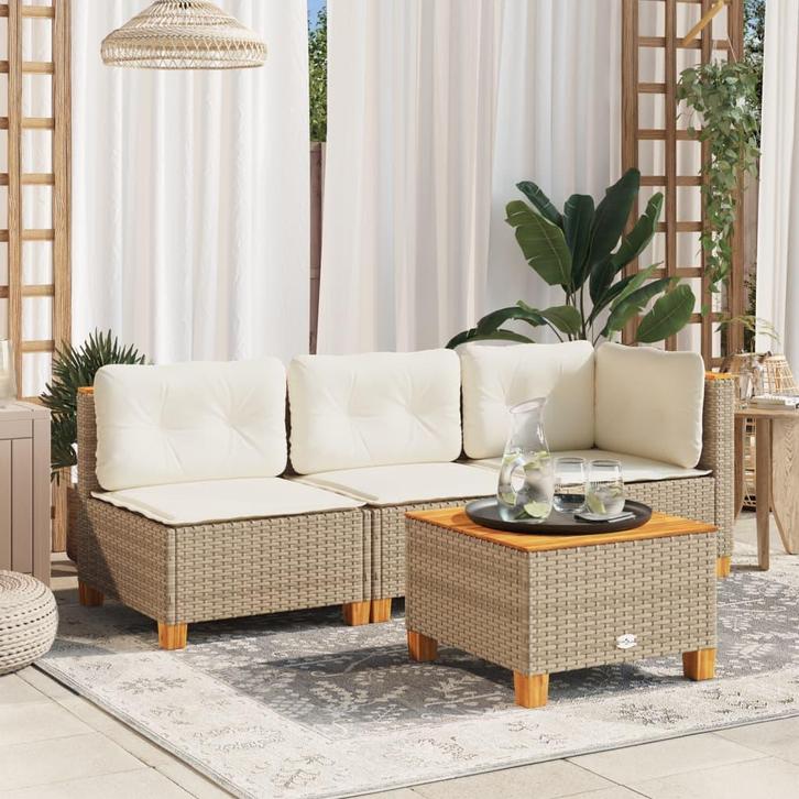 vidaXL Tuintafel 55x55x36 cm poly rattan en acaciahout beige, Tuin en Terras, Tuintafels, Nieuw, Verzenden