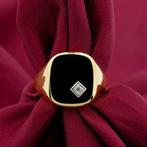 Gouden heren zegelring met onyx en zirconia (rond briljant), Gebruikt, Overige kleuren, 20 of groter, Heer