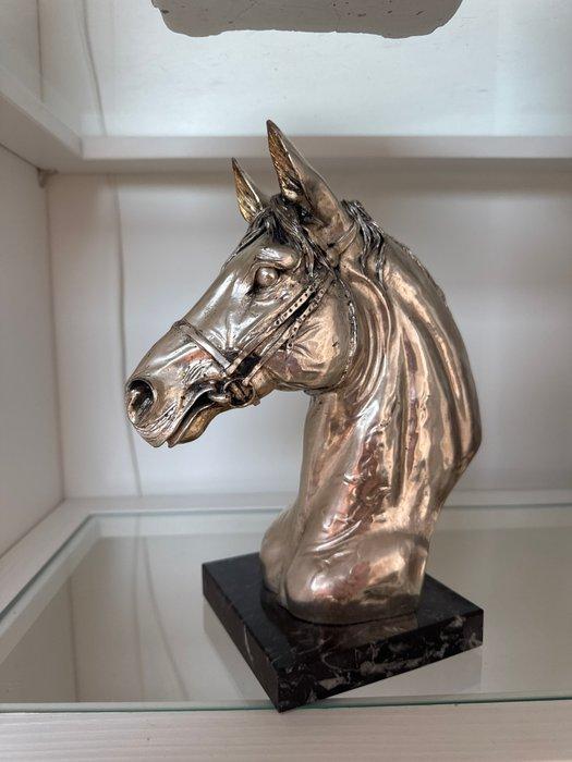 onbeken - Beeldje - Metalen paard marmer - Metaal, Antiek en Kunst, Curiosa en Brocante