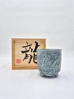 Keramische bonsaipot met draak - blauwachtig grijs - Hoogte