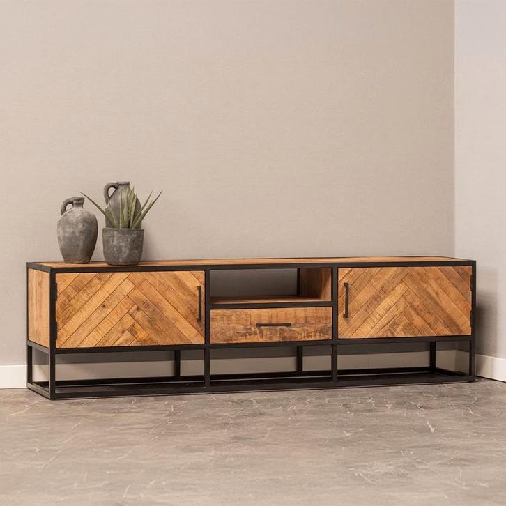 Tv-meubel Mangohout Kjeld 180 cm, Huis en Inrichting, Kasten | Televisiemeubels, Nieuw, Overige houtsoorten, Verzenden