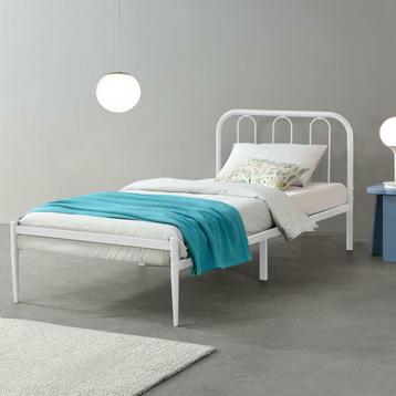 Stalen bed Hanko bedframe met bedbodem 90x200 cm wit