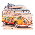 Metalen bord reliëf - Oldtimer Campervan - Flower Surf - Bus, Ophalen of Verzenden, Nieuw