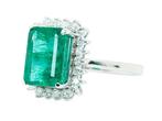 Ring - 14 karaat Witgoud, Diep Groen (Zambia) - 4.07ct. tw., Sieraden, Tassen en Uiterlijk, Ringen, Nieuw