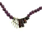 Glaskralen collier met gouden hanger (Ketting), Ophalen of Verzenden, Gebruikt, Overige kleuren, Goud