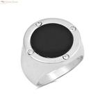 Zilveren ring ronde zwarte onyx en witte zirkoon, Sieraden, Tassen en Uiterlijk, Ringen, Verzenden, Nieuw, Zilver