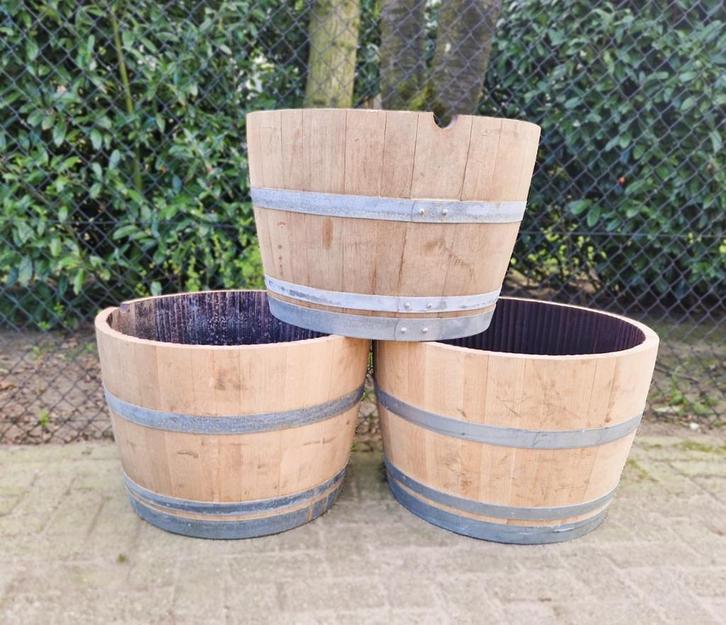Eikenhouten bloembakken - wijnvat - whiskyvat - plantenbak, Tuin en Terras, Bloembakken en Plantenbakken, 30 tot 60 cm, 60 tot 100 cm
