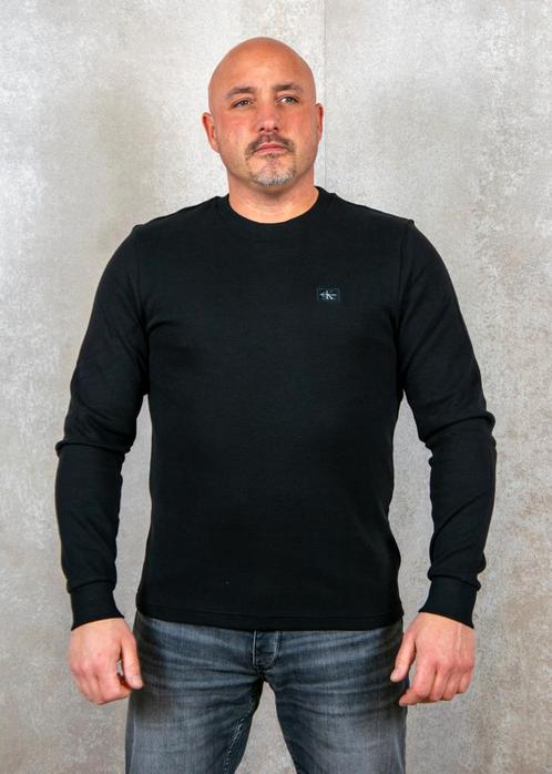 -30% Calvin Klein  Calvin Klein Woven label waffle ls tee  m, Kleding | Heren, Truien en Vesten, Zwart, Nieuw, Verzenden