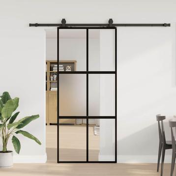 vidaXL Schuifdeur met beslagset 90x205 cm gehard glas zwart beschikbaar voor biedingen
