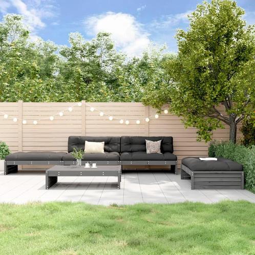 vidaXL 5-delige Loungeset met kussens massief hout grijs, Tuin en Terras, Tuinsets en Loungesets, Loungeset, Nieuw, Hout, Verzenden