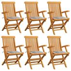 vidaXL Tuinstoelen 6 st met grijs geruite kussens massief, Verzenden, Nieuw, Teakhout