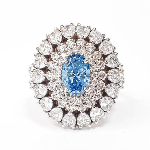 Ring - 14 karaat Witgoud - 6.70ct. tw. Blauw Diamant (Fancy, Sieraden, Tassen en Uiterlijk, Ringen