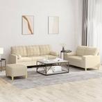 vidaXL 3-delige Loungeset met kussens stof crèmekleurig, Huis en Inrichting, Banken | Bankstellen, Verzenden, 150 tot 200 cm, Nieuw