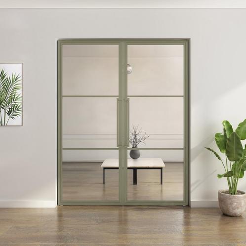 Dubbele stalen taatsdeur 3 Vlaks Olijfgroen Moderne look, Doe-het-zelf en Verbouw, Deuren en Horren, Nieuw, Metaal, Overige typen