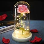 Kunst Roos in Glazen Stolp met Verlichting - Zijden Rozen, Verzenden, Nieuw