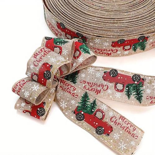 Kerstlint merry christmas - rode pickup met kerstbomen (5, Hobby en Vrije tijd, Knutselen, Nieuw, Ophalen of Verzenden