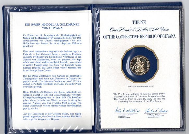 100 Dollar 1976 Guyana, Republik, Postzegels en Munten, Munten en Bankbiljetten | Toebehoren, Verzenden
