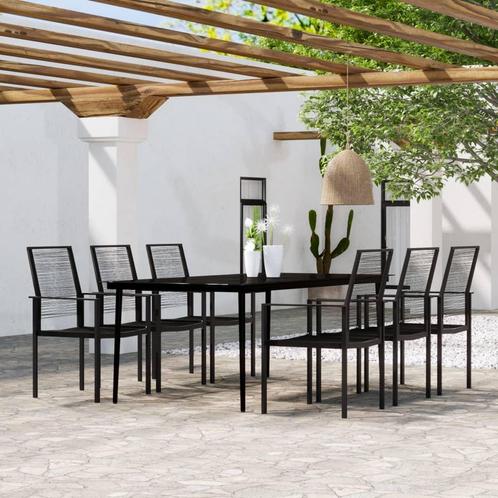 vidaXL 7-delige Tuinset zwart, Tuin en Terras, Tuinsets en Loungesets, Tuinset, Nieuw, 6 zitplaatsen, Rvs, Verzenden