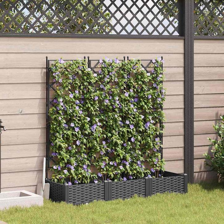 vidaXL Tuindruppel met Trellis 3 pcs Zwart 120 x 40 x 125,5, Tuin en Terras, Bloembakken en Plantenbakken, Minder dan 60 cm, Nieuw