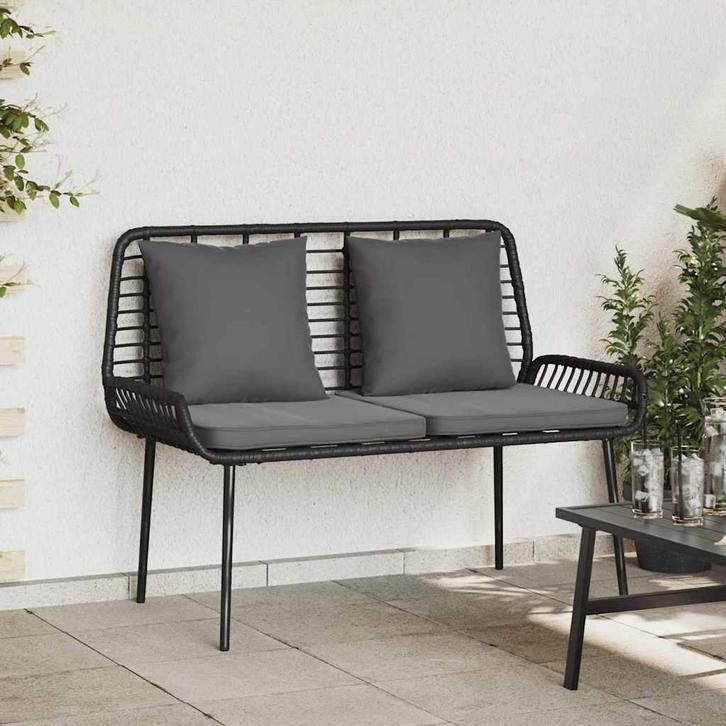 vidaXL Tuinbank Zwart en Anthraciet Poly riet en staal, Tuin en Terras, Tuinsets en Loungesets, Nieuw, Rotan, Verzenden