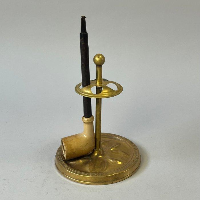 Standaard - Antiek Geel Metal Pijpen standaard (Pipestand) -, Antiek en Kunst, Antiek | Overige Antiek