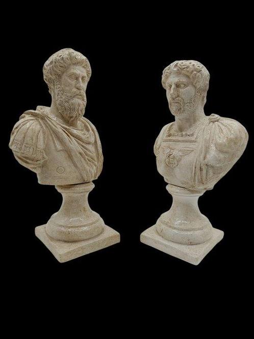 sculptuur, Coppia di imperatori romani - 33 cm - marmerstof, Antiek en Kunst, Curiosa en Brocante