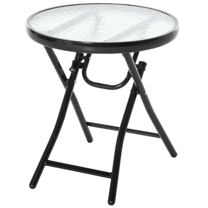 TRUUSK Bistrotafel Ø45 - Met Glasblad - Opklapbaar - Metaal, Tuin en Terras, Tuintafels, Nieuw, Verzenden
