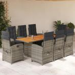 vidaXL 9-delige Tuinset met kussens poly rattan grijs, Nieuw, 8 zitplaatsen, Tuinset, Verzenden
