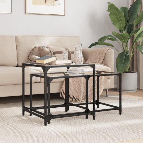 vidaXL 2-delige Tafeltjesset met transparant glazen blad, Huis en Inrichting, Tafels | Salontafels, Nieuw, Overige houtsoorten