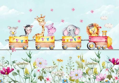 Dieren in de trein behang, Babykamer, kinderkamer, op maat, Kinderen en Baby's, Kinderkamer | Inrichting en Decoratie, Wanddecoratie
