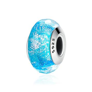 Murano Glas Bedel Blauw Glinsterend Pandora compatible