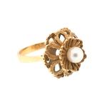 18 Krt. gouden ring gezet met parel (geelgoud, diamant), Sieraden, Tassen en Uiterlijk, Ringen, Gebruikt, Overige kleuren, Ophalen of Verzenden