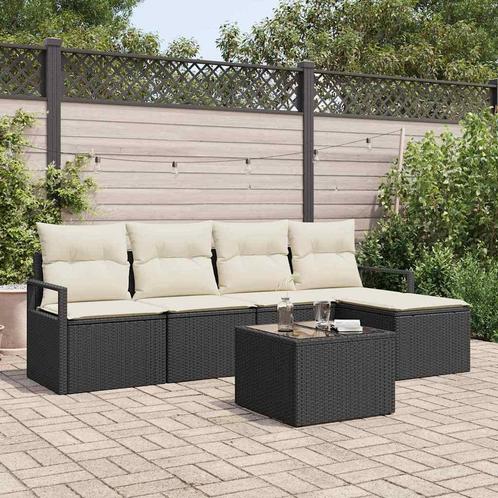 vidaXL Tuin Sofa Set 6 pcs Zwart Poly riet, Tuin en Terras, Tuinsets en Loungesets, Nieuw, Rotan, Verzenden