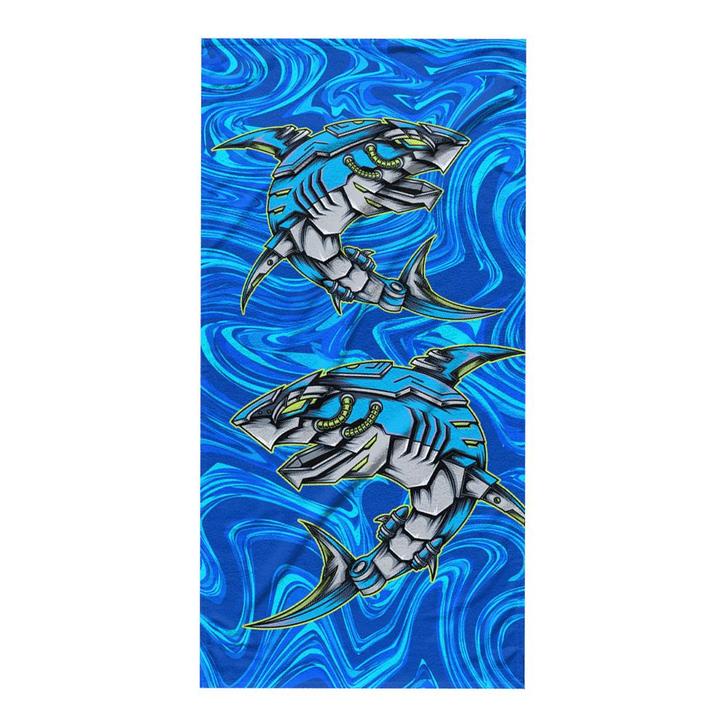 Strandlaken Shark 75x150 cm, Huis en Inrichting, Badkamer | Badtextiel en Accessoires, Blauw, Nieuw, Verzenden