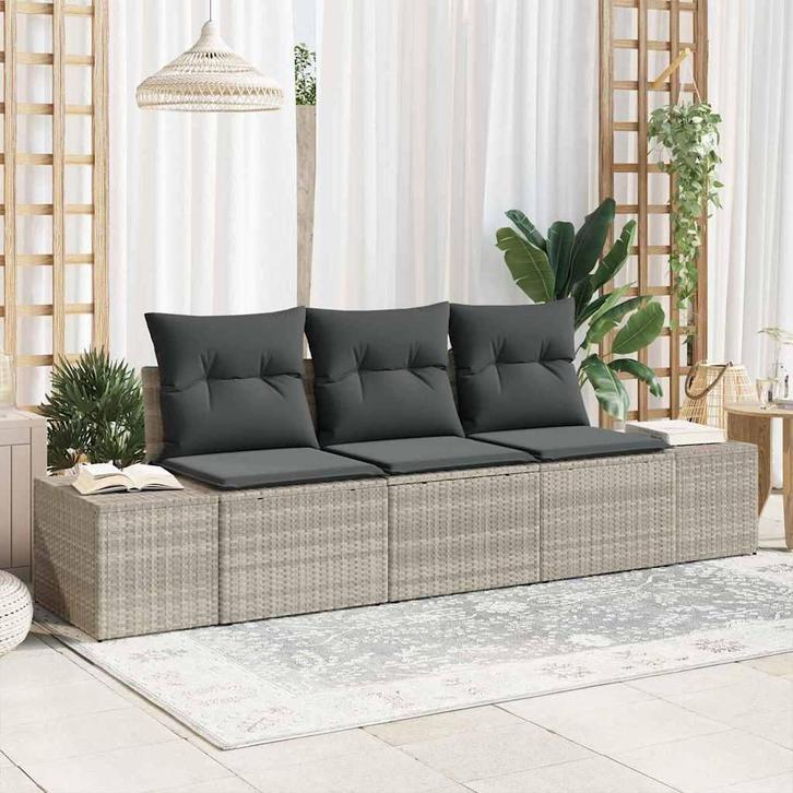 vidaXL Tuin Sofa Set met kussen met opslag 3 pcs Lichtgrijs, Tuin en Terras, Tuinsets en Loungesets, Nieuw, Rotan, Verzenden