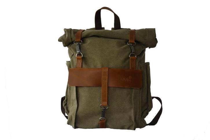 WiMa Wales Vintage Green - Canvas - leer - rugzak - rugtas -, Sieraden, Tassen en Uiterlijk, Tassen | Rugtassen, 30 tot 45 cm