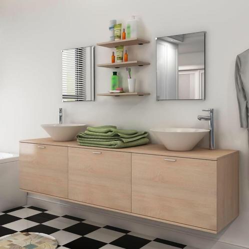 vidaXL 8-delige Badkamermeubelset met wastafel beige, Huis en Inrichting, Badkamer | Badkamermeubels, Nieuw, Verzenden