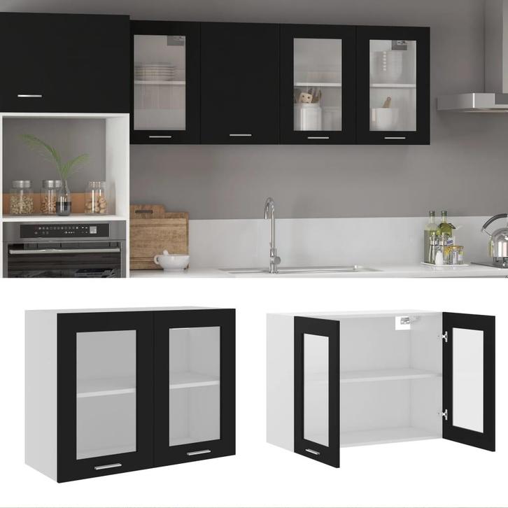 vidaXL Hangkast Lyon 80x31x60 cm bewerkt hout zwart, Huis en Inrichting, Keuken | Keukenelementen, Zwart, Nieuw, Verzenden