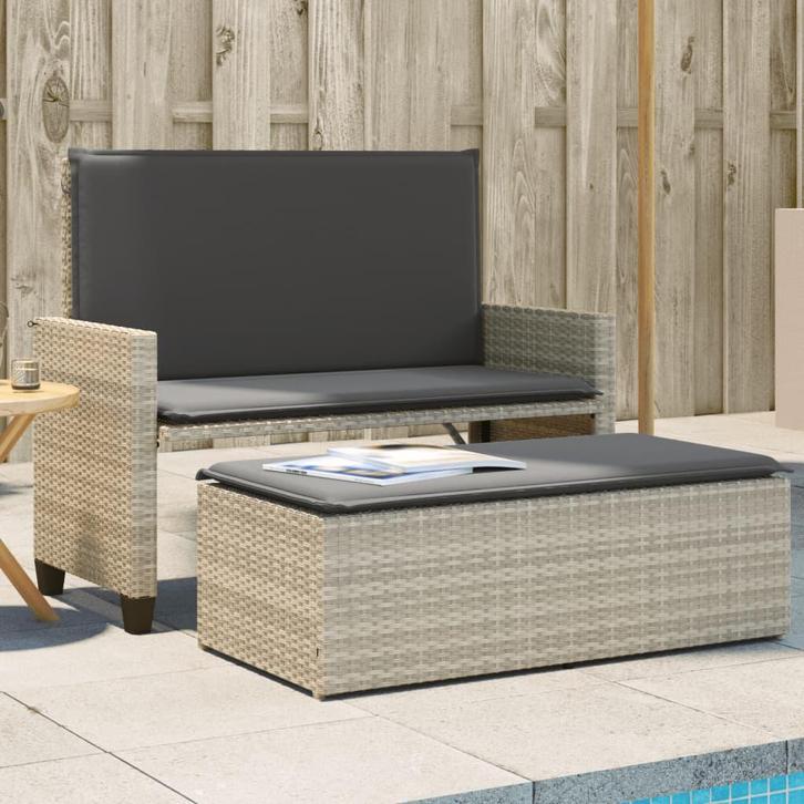 vidaXL Tuinbank met kussens en voetenbank poly rattan, Tuin en Terras, Tuinbanken, Nieuw, Rotan, Verzenden