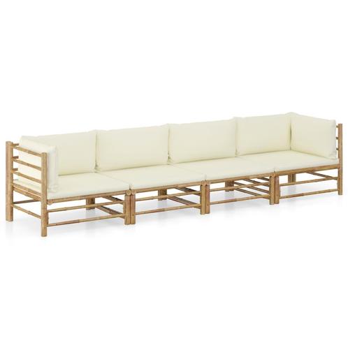 vidaXL 4-delige Loungeset met crèmewitte kussens bamboe, Tuin en Terras, Tuinsets en Loungesets, Loungeset, Nieuw, Hout, Verzenden