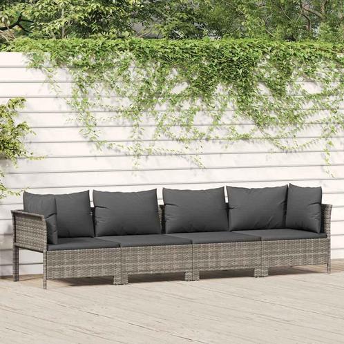 vidaXL 4-delige Loungeset met kussens poly rattan grijs, Tuin en Terras, Tuinsets en Loungesets, Loungeset, Nieuw, Rotan, Verzenden
