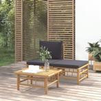 vidaXL 3-delige Loungeset met kussens bamboe donkergrijs, Tuin en Terras, Verzenden, Nieuw, Hout, Loungeset