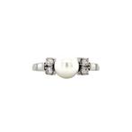 Witgouden ring met parel en diamant 14 krt, Sieraden, Tassen en Uiterlijk, Ringen, Verzenden, Wit, Zo goed als nieuw, Met parel