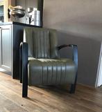 Leren fauteuil met stalen frame - groen leer - Echt leer, In, Huis en Inrichting, Fauteuils, Nieuw, Ophalen of Verzenden, Industrieel