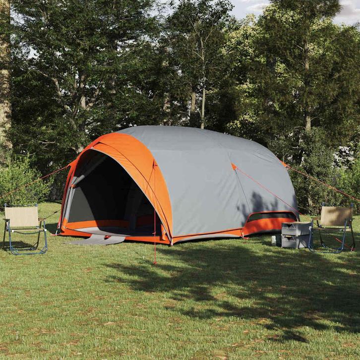 vidaXL Tunnel tent met dak Grijs en Oranje 410 x 285 x 198, Caravans en Kamperen, Tenten, Nieuw, Verzenden