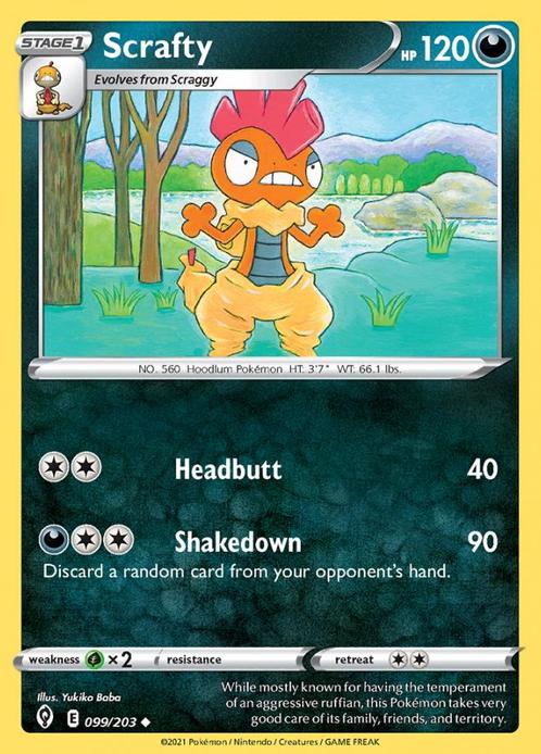 Scrafty 099/203 (Evolving Skies), Hobby en Vrije tijd, Verzamelkaartspellen | Pokémon, Losse kaart, Nieuw, Foil, Ophalen of Verzenden