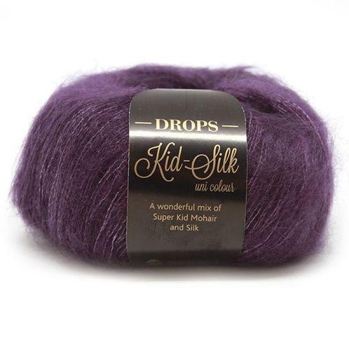 DROPS Kid-Silk Uni Colour - 16 donkerpaars - Mohair Garen, Hobby en Vrije tijd, Breien en Haken, Ophalen of Verzenden