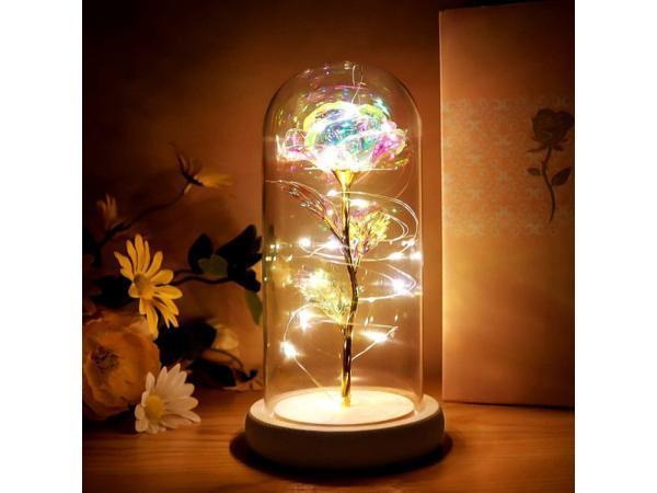 Veiling - Galaxy Roos in Glazen Stolp met LED - Nieuw, Huis en Inrichting, Lampen | Tafellampen