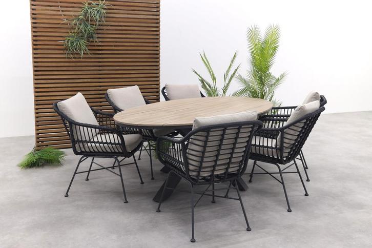 GI Margriet / Edison Ovale 6-delige Tuinset - 220 x 115 cm., Tuin en Terras, Tuinsets en Loungesets, Tuinset, Nieuw, Wicker, Verzenden